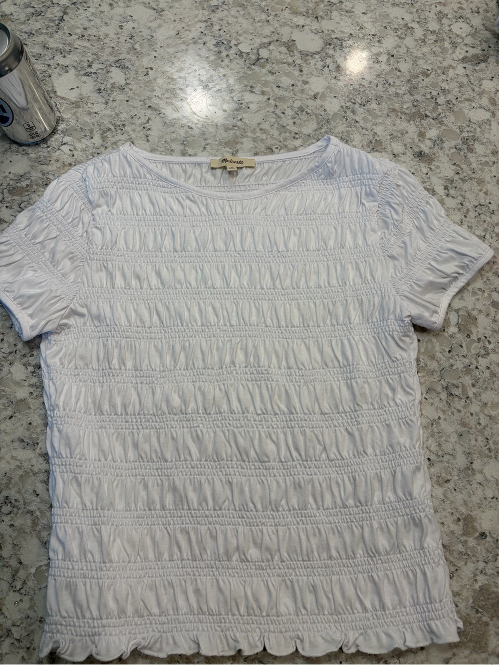 Madewell White Smocked Short-Sleeve Top